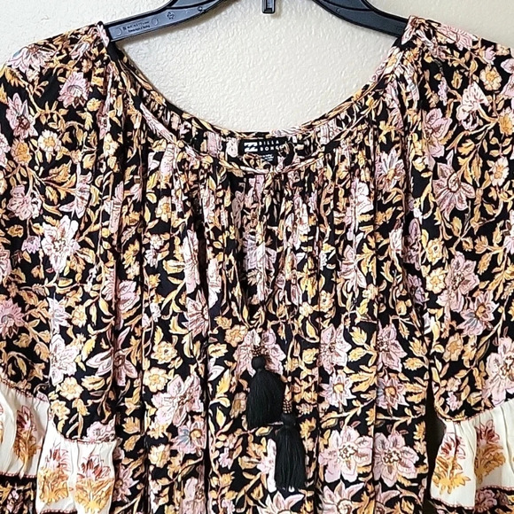 Billabong Gypset Oversized Floral Peasant Mini Dress Beach Boho Coastal - Size S - Picture 2 of 9